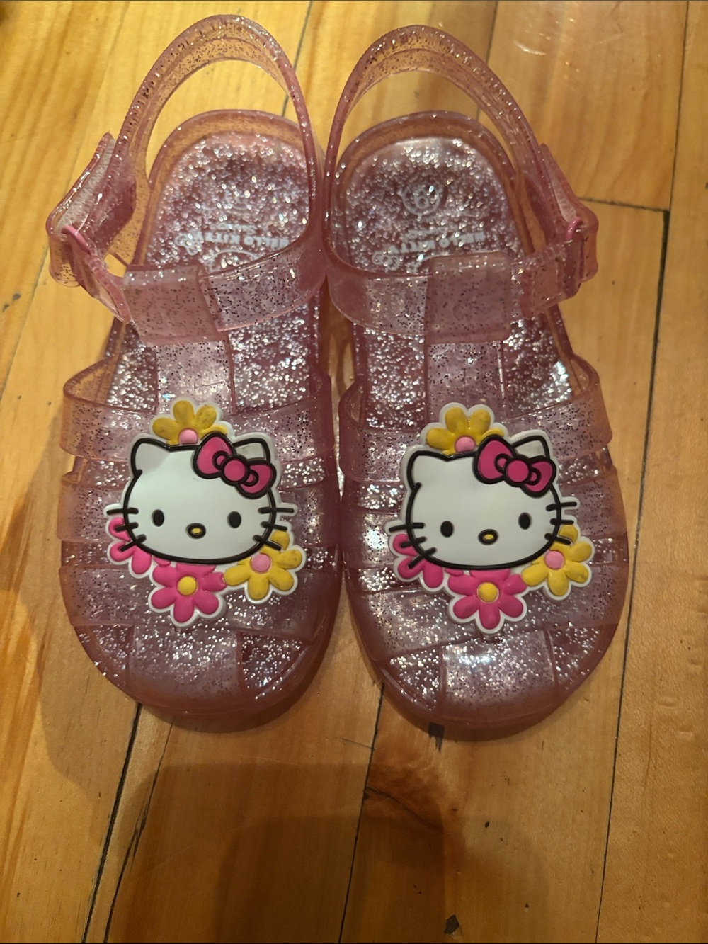 Hello Kitty Glitter Pink Jelly Sandals with Flower Charms size 9 kids ( girl)